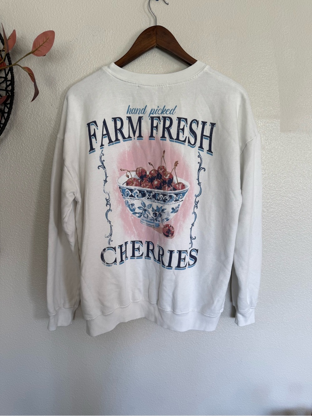 Altar’d State Crewneck Farm Fresh Cherries Graphic Sweatshirt - White